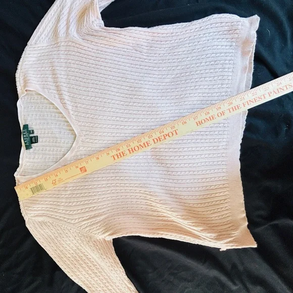 Ralph Lauren Blush Pink Cotton Ribbed V-Neck Sweater Petite Medium Feminine - Picture 7 of 13